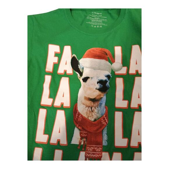 Christmas Fala Lala Lala Llama By Mad Engine Green Llama Tee Shirt Kids Size L - Picture 3 of 6